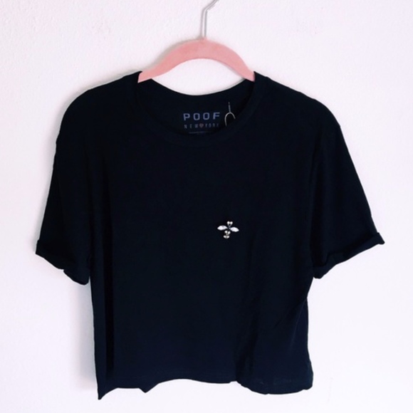 Embellished Bee Black Crop T-Shirt - Picture 1 of 3